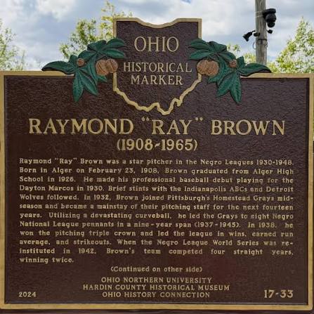 Ohio Historical Marker honoring Alger native and Baseball Hall of Famer Raymond ‘Ray’ Brown.